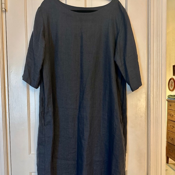 Not Perfect Linen January Dress in Dark Gray Blue - Picture 1 of 5